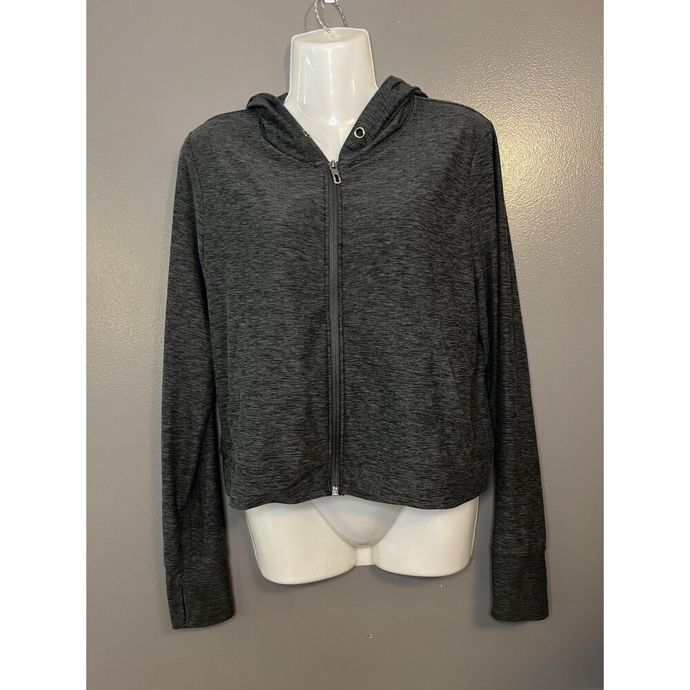 Kyodan Outdoor Jacket Womens Medium Gray Hooded Full Zip Lightweight Cropped